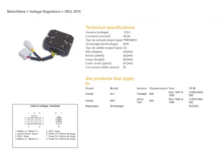 DZE REGULATOR NAPIĘCIA HONDA XL 600 V 87-90, XRV650 88-89 (SH538A), (RGU-144, ESR640), (31600-MM9-000) (31600-MS8-000) | 2076-01