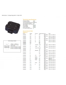 Regulator tensiune DZE KAWASAKI GPZ/KLF/VN/ZL/ZR/ZXR 400 (RGU-403, ESR260) (21066-1101) - ZASTEPUJE 2306-01