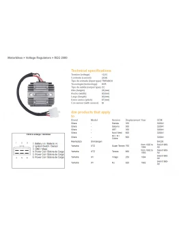 Regulator tensiune DZE YAMAHA XTZ660 '92-'93, XTZ750 '93-'94, SR500 '78-'82 (2J2-81960-A0, 2J2-81960-A1)
