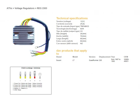 DZE REGULATOR NAPIĘCIA KAWASAKI KZ1000A2, LTD, A1, Z1R (ESR101) | 2303-01