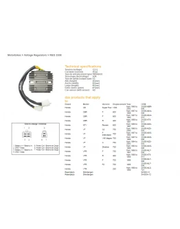 Regulator tensiune DZE HONDA VF 750 C '94-'03, NTV 650 '88-'97, CBR600F '87-'90, CB1300 '98-'02; VFR 750 F '86-'87 (ESR530) (SH593A-12, SH583-12)