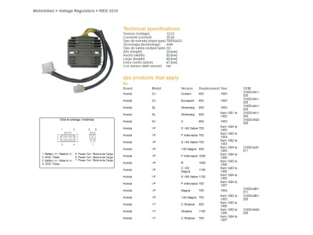 DZE REGULATOR NAPIĘCIA HONDA CX/VF/VT 81-87 (ESR650) | 2310-01