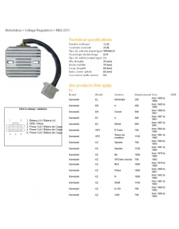 Regulator tensiune DZE KAWASAKI GPZ500S 87-01, EN450/454/500 85-01, GPZ750/1100, KZ1000