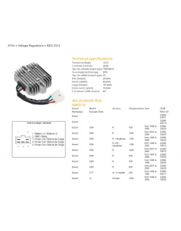 Regulator tensiune DZE SUZUKI GSXR 600 '97-'05, GSXR 750 '96-'05, VL 1500 98-04, GSXR1000/1300 (ESR550) (32800-33E20)