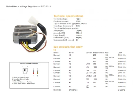 DZE REGULATOR NAPIĘCIA KAWASAKI KZ250/440/650, KZ750LTD TWIN 80-82 | 2313-01
