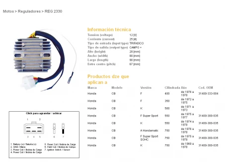DZE REGULATOR NAPIĘCIA HONDA CB750 FOUR 69-78, CB350/400/500/550 FOUR 71-78 (ESR240) | 2330-01