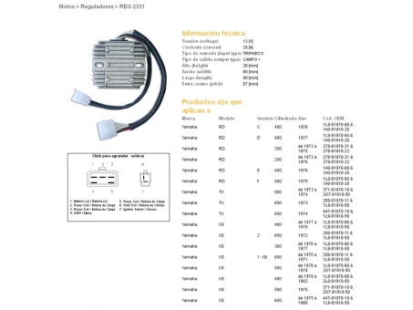 DZE REGULATOR NAPIĘCIA YAMAHA XS650 75-81 (447-81970-10-00) (ESR350) | 2331-01