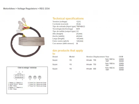 DZE REGULATOR NAPIĘCIA SUZUKI VS 700 85-87, VS 750 88-91, VS 800 92-97 INTRUDER (32800-38A00) (ESR752) | 2334-01