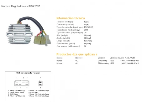 DZE REGULATOR NAPIĘCIA HONDA GL1200 SEI 85-87 (WTRYSKOWY) (31600-MG9-951, 31600-ML8-305) (ESR570) | 2337-01