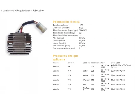 DZE REGULATOR NAPIĘCIA YAMAHA SR500 78-79, YFM350 WARRIOR 87-95 (59V-81960-A0-00) (ESR108) | 2340-01