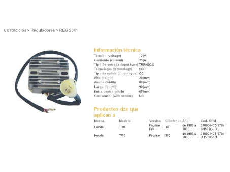 DZE REGULATOR NAPIĘCIA HONDA TRX300 FW FOURTRAX 93-00 (31600-HC5-970) (SH532C-13,ESR128) | 2341-01