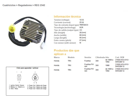 DZE REGULATOR NAPIĘCIA HONDA TRX300 FOURTRAX 88-92 (SH532B-12) (31600-HC4-010) (ESR125) | 2342-01
