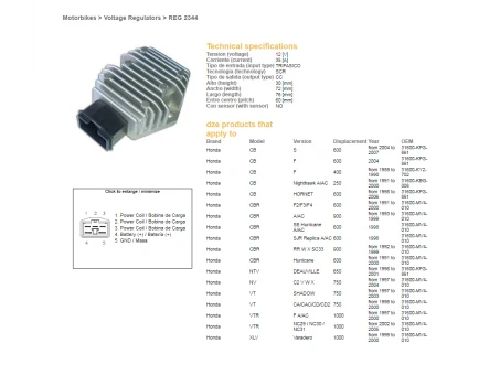 DZE REGULATOR NAPIĘCIA HONDA CBR/CBF/CB/NTV/VFR/VT/VTR (35A) (RGU-107,CL691-12,ESR580;ESR587) | 2344-01