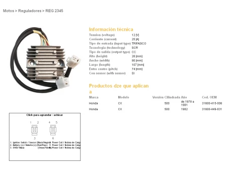 DZE REGULATOR NAPIĘCIA HONDA CX500 78-82, CX500 TURBO (31600-415-008, 31600-449-831) (ESR160) | 2345-01