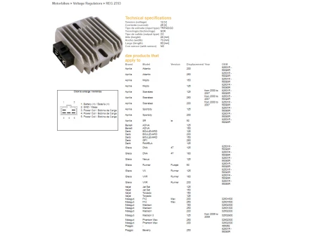 DZE REGULATOR NAPIĘCIA APRILIA 125/250, MALAGUTI 125/200/250, PIAGIO 125/200/250 (12V/25A) (ESR259) | 2353-01
