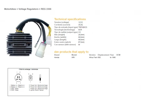 DZE REGULATOR NAPIĘCIA HONDA XRV 650 90 (OEM-31600-MS8-000) | 2356-01