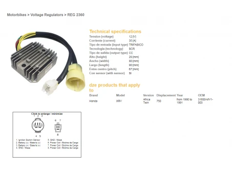 DZE REGULATOR NAPIĘCIA HONDA XRV750 AFRICA TWIN 90-91 (OEM-31600-MV1-003) (35A) | 2360-01