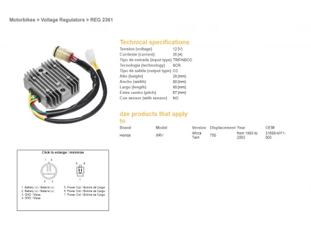 DZE REGULATOR NAPIĘCIA HONDA XRV 750 93-00 (35A) (31600-MY1-003) (ESR672, RGU-125) | 2361-01