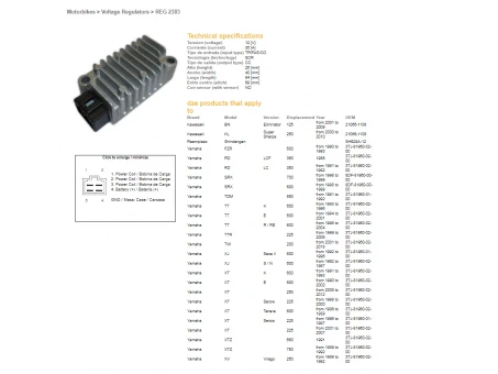 DZE REGULATOR NAPIĘCIA YAMAHA TDM 850 91-92, TT 600 93-04, XJ 600 92-97, XT 600 90-02, XT 600Z 86-89, XTZ 750 89-92, XV 250 89-92, (35A) (3TJ-81960-01-00) (3TJ-81960-02-00) (ESR080) | 2383-01