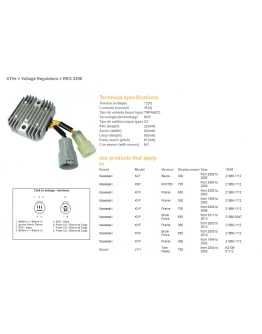 Regulator tensiune DZE KAWASAKI KVF300/360/400/650/700, KFX700 (ESR135) (21066-1112) (21066-0047) (35A)