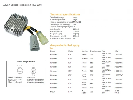DZE REGULATOR NAPIĘCIA KAWASAKI KVF300/360/400/650/700, KFX700 (ESR135) (21066-1112) (21066-0047) (35A) | 2398-01