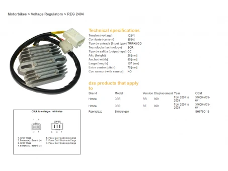 DZE REGULATOR NAPIĘCIA HONDA CBR600RR 03-06, CBR900 RR (929) 00-01, CB900 HORNET 02-07 (SH678C-13) (ESR436;ESR430) | 2404-01