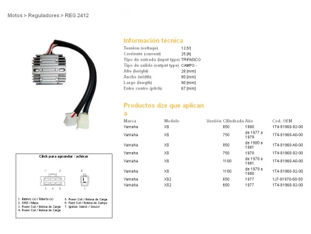 DZE REGULATOR NAPIĘCIA YAMAHA XS650/750/850/1100 (1T4-81960-92-00, 1T4-81960-A0-00) (ESR310) | 2412-01
