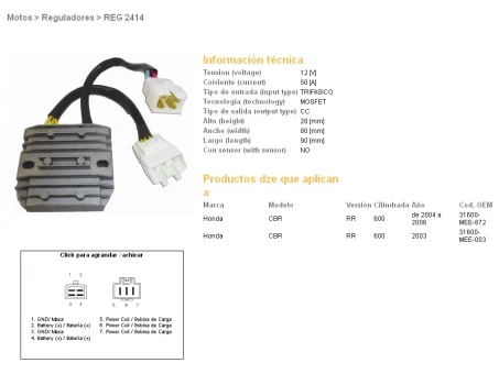 DZE REGULATOR NAPIĘCIA HONDA CBR600 RR 03-06 MOSFET (50A) (31600-MEE-872, 31600-MEE-003) (ESR430;ESR436) | 2414-01