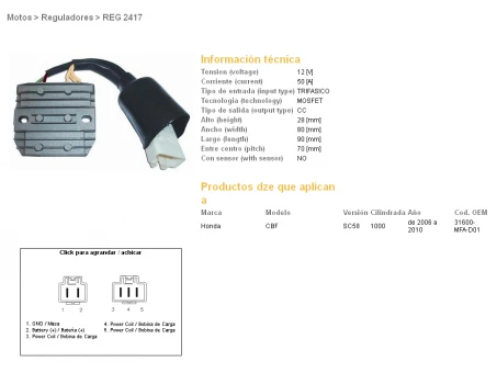 DZE REGULATOR NAPIĘCIA HONDA CBF1000 06-10 (SC58) (31600-MFA-D01), MOSFET (50A) | 2417-01