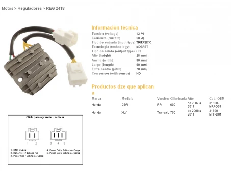 DZE REGULATOR NAPIĘCIA HONDA CBR600RR 07-12, XL700V TRANSALP 08-11, MOSFET (50A) (31600-MFJ-D01) | 2418-01