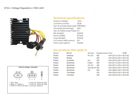 DZE REGULATOR NAPIĘCIA POLARIS SPORTSMAN 400/500 09-14, RANGER 400 10-14, SCRAMBLER 500 10-12 (4012192) | 2421-01