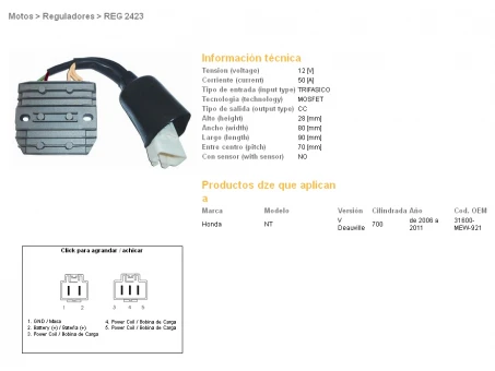DZE REGULATOR NAPIĘCIA HONDA NT700V DEAUVILLE 06-11 (31600-MEW-921) MOSFET (50A) | 2423-01