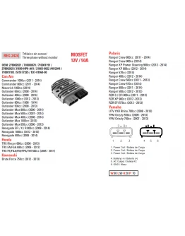 Regulator tensiune DZE CAN-AM 400/500/650/800/1000, HONDA TRX500/650/680, KAWASAKI KVF750 12-13, POLARIS 400/500/550/570/800/900, MOSFET (50A) (ESR592)