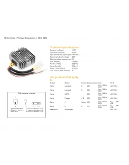 Regulator tensiune DZE BMW F650 93-00, APRILIA PEGASO 650 96-04 (SH532B-12) (61312346432, AP8112941) (ESR962)