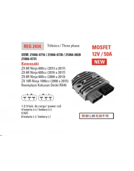 Regulator tensiune DZE KAWASAKI ZX6R '09-'17, ZX10R '08-'15 12V 50A (MOSFET) (ESR596)