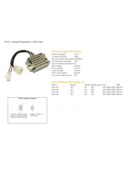 Regulator tensiune DZE ARCTIC CAT 250 '99-'03, 300 '98-'02 12V20A (3530-014)