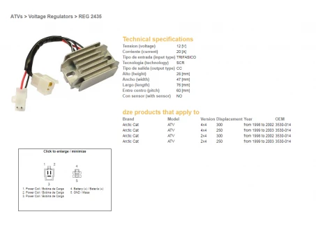 DZE REGULATOR NAPIĘCIA ARCTIC CAT 250 99-03, 300 98-02 12V20A (3530-014) | 2435-01