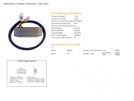 DZE REGULATOR NAPIĘCIA SUZUKI VS 1400 INTRUDER 87-95 (OEM-32800-38B00) (ESR750) (SH576-12) (35A) | 2445-01