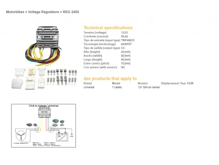 DZE REGULATOR NAPIĘCIA UNIWERSALNY MOSFET (50A) 7 KABLI (3X ŻÓŁTE, 2X CZERWONE, 2X ZIELONE) | 2450-01