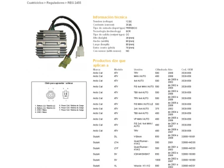 DZE REGULATOR NAPIĘCIA SUZUKI DL650 04-09, SV650 03-08, SV1000 03-07, VL800 01-02 (35A) (ESR124)(32800-16G01) | 2455-01