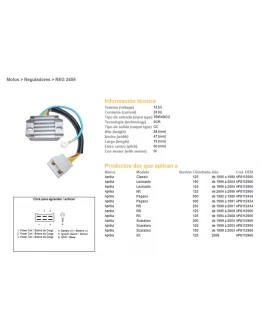 Regulator tensiune DZE APRILIA PEGASO 600/650 90-95, RS125 95-09 (20A), LEONARDO, SCARABEO (ESR087)