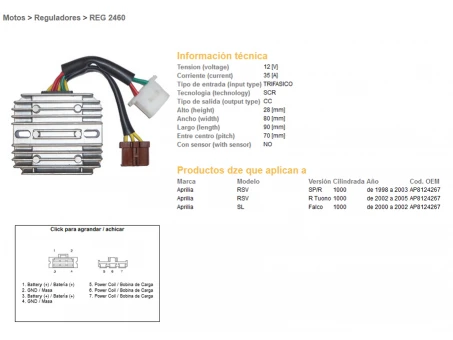 DZE REGULATOR NAPIĘCIA APRILIA RSV/RST 1000 (98-05) (35A) 7 KABLI (ESR912) | 2460-01