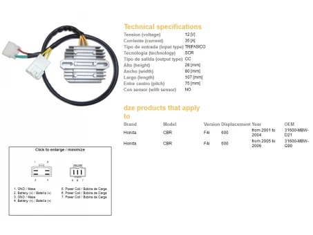 DZE REGULATOR NAPIĘCIA HONDA CBR 600F 4 I 01-06 (35A) (31600-MBW-D21) (ESR431) (SH678PA) | 2461-01