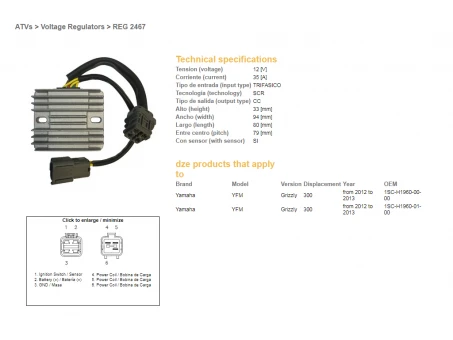 DZE REGULATOR NAPIĘCIA YAMAHA YFM 300 GRIZZLY 12-13 (1SC-H1960-00-00, 1SC-H1960-01-00) KYMCO MXU450 10-12 | 2467-01