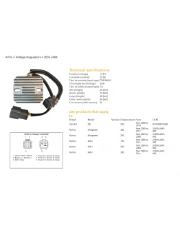 Regulator tensiune DZE KYMCO MXU 150/250/300 '04-'11, CAN AM DS 250 '06-'15 12V 35A (31600-LBA7-900) (ESR344)