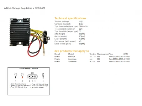DZE REGULATOR NAPIĘCIA POLARIS SPORTSMAN 300/400 08-10, HAWKAYE 300 06-11 (4011182) | 2470-01
