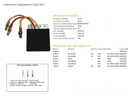 DZE REGULATOR NAPIĘCIA POLARIS SCRAMBLER 400 00-02, TRAIL BLAZER 250/400 (4060208) (ESR958) | 2471-01