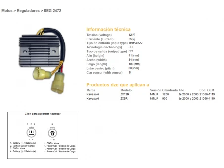 DZE REGULATOR NAPIĘCIA KAWASAKI ZX9R 00-03, ZX12R 00-03 (35A) (21066-1119) (ESR516) | 2472-01
