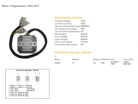 DZE REGULATOR NAPIĘCIA HONDA VT1100C/C2/C3 SHADOW 87-03 (35A) (31600-MAH-008) (ESR120) (SH541G-11) | 2477-01