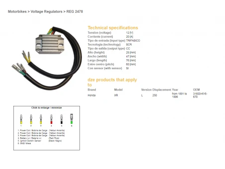 DZE REGULATOR NAPIĘCIA HONDA XR 250L 91-96 (31600-KV6-670) (12V/20A) | 2478-01